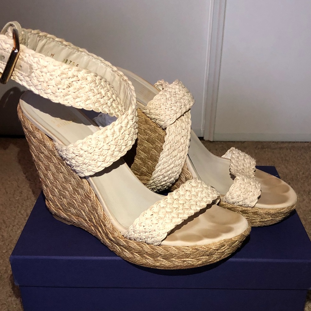 Stuart Weitzman Alex Ivory Crochet Wedges / size 9